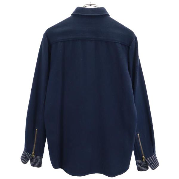 日本製 コットン 長袖 シャツ 2 紺 メンズ