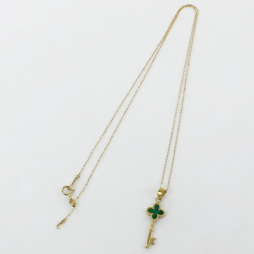 K18 18金 ネックレス レディース ゴールド ミルグレイン 鍵 マラカイト チェーンネックレス シンプル ペンダント ギフト プレゼント 女性 妻 母 誕生日 結婚記念日 高級感 上品 華奢 ラン