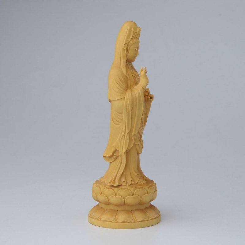 観音菩薩 木彫り 10cm 彫刻 柘植木彫り 仏像 縁起物 祈る 開運 スピリチュアル プレゼント 贈り物 ギフト お土産 お守り 置物 風水 飾り
