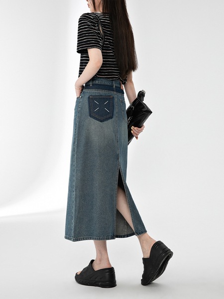 細脚スカート ウォッシュドデニム 細脚スカート ウォッシュドデニム