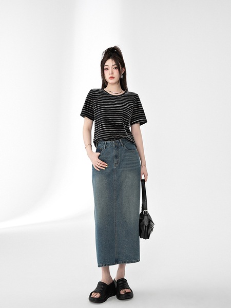 細脚スカート ウォッシュドデニム 細脚スカート ウォッシュドデニム