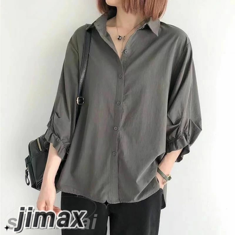 ビッグシルエット シャツ ブラウス 体型カバー ラウンドヘム