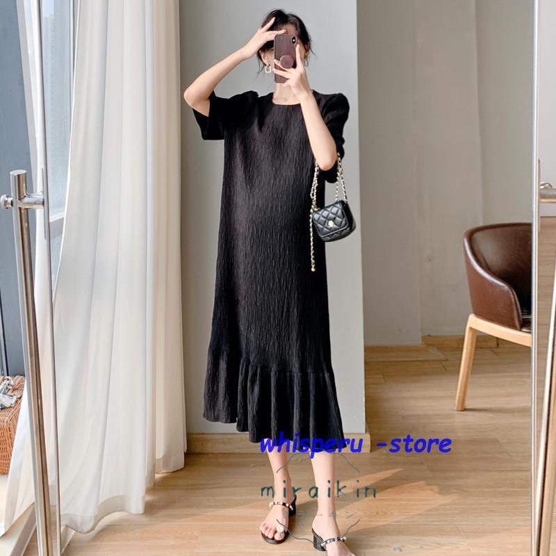 【急速出荷!】可能 マタニティ ワンピース 五分袖 ロング レディース 夏 クルーネック 夏ワンピース 産前産後 ゆると 30代40代 妊娠妊婦 黒ワンピース 着痩せ フォーマル アジアン