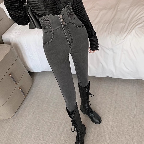 全４色 ペンシルパンツ ハイウエストジーンズ 痩身タイトフィット お腹引き締め ヒップアップ 弾性 ストレッチ レディース パンツ ボトムス ジーンズ タイト スリム 細身 スキニー ウエストマーク