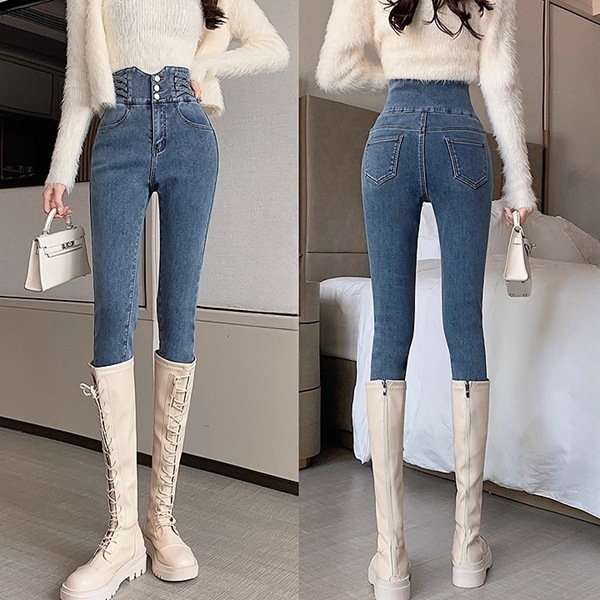 全４色 ペンシルパンツ ハイウエストジーンズ 痩身タイトフィット お腹引き締め ヒップアップ 弾性 ストレッチ レディース パンツ ボトムス ジーンズ タイト スリム 細身 スキニー ウエストマーク