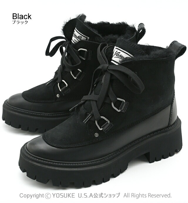 【公式】 ヨースケ レースアップブーツ レディース 本革 ファー付き 歩きやすい 5cm ヒール