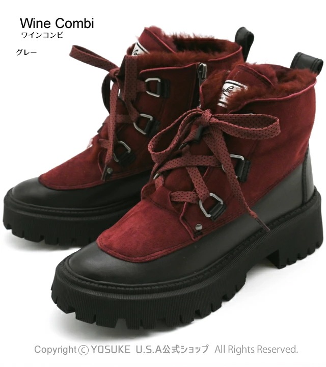 【公式】 ヨースケ レースアップブーツ レディース 本革 ファー付き 歩きやすい 5cm ヒール