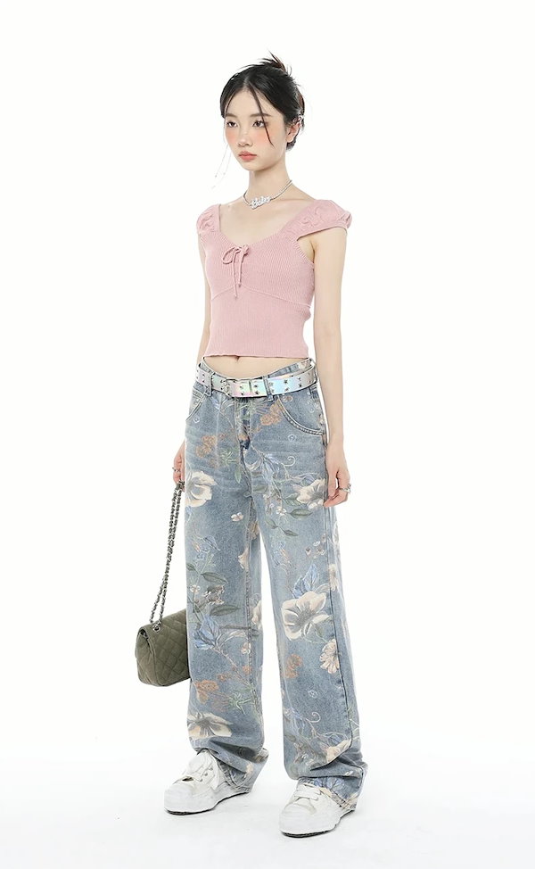 Molly Goddard フラワープリント ストレートデニム Molly Goddard Floral Printed Denim Jeans Blue Wash Size 26 NWT | eBay