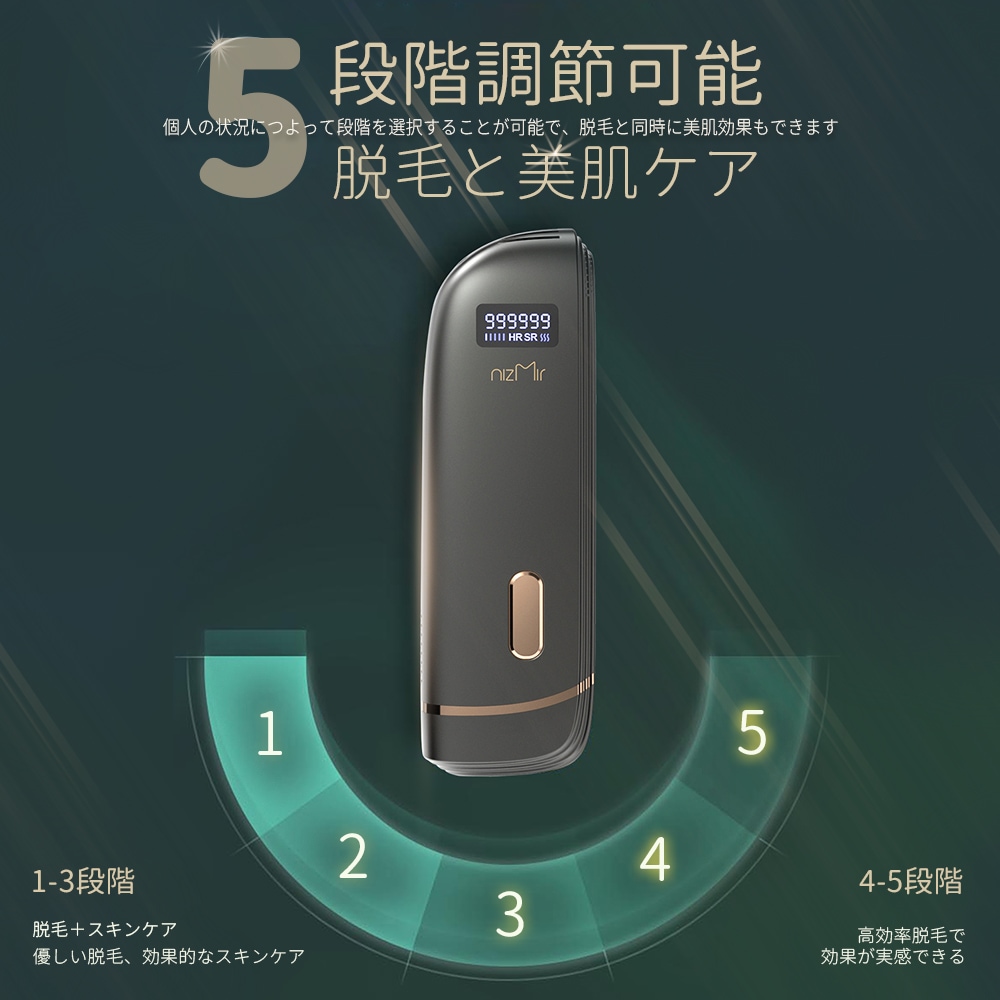 新品 脱毛器 NICEGREEN IPL 99万発 5段階 冷感 無痛 Qoo10] NiZmir 脱毛器 IPL光美肌脱毛器 無痛脱毛 美