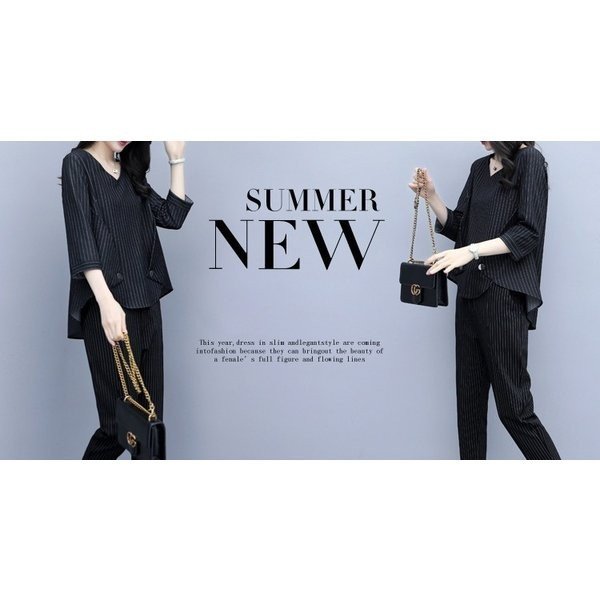 セットアップレディース春夏40代七分袖カジュアル2点セットトップスシャツストライプ七分丈パンツ大きい 母の日 母の日-0003914 セットアップレディース春夏40代七分袖カジュアル2点セットトップスシャツストライプ七分丈パンツ大きい 母の日 母の日-0003914