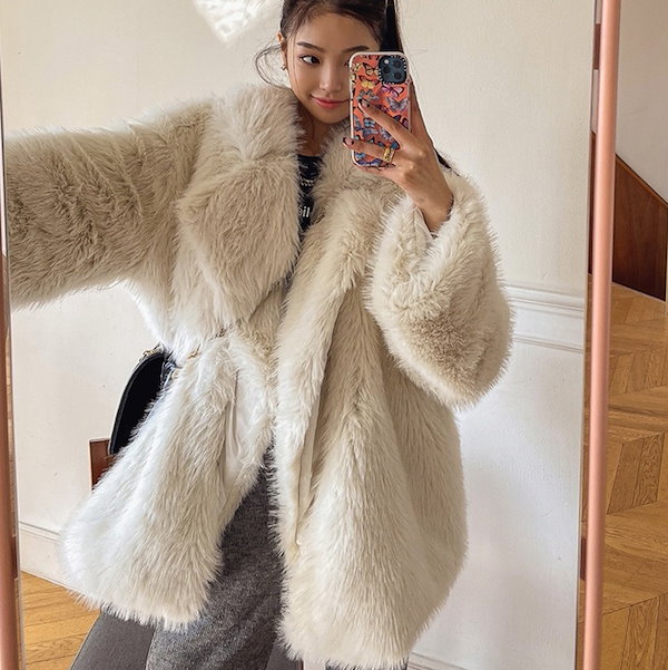 Qoo10] フェイクファーミドルコート エコファー