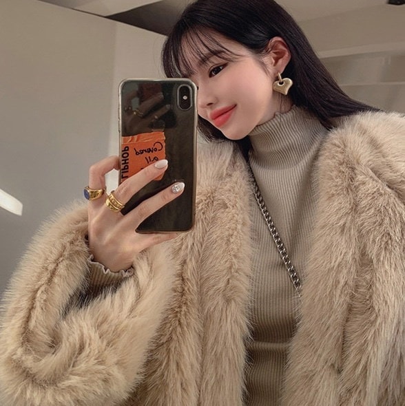 Qoo10] フェイクファーミドルコート エコファー