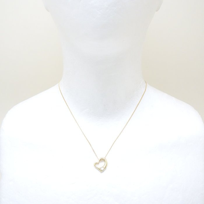 オープンハート ネックレス 1Pダイヤモンド K18YG イエローゴールド/75761【中古】 オープンハート ネックレス 1Pダイヤモンド K18YG イエローゴールド/75761【中古】