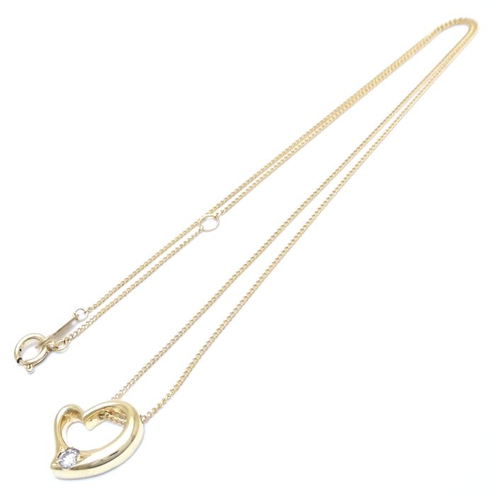 オープンハート ネックレス 1Pダイヤモンド K18YG イエローゴールド/75761【中古】 オープンハート ネックレス 1Pダイヤモンド K18YG イエローゴールド/75761【中古】