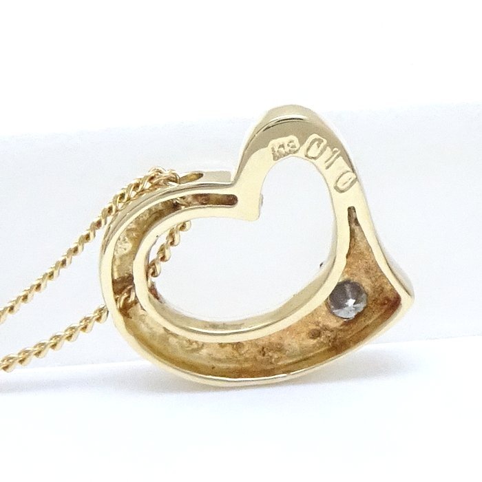 オープンハート ネックレス 1Pダイヤモンド K18YG イエローゴールド/75761【中古】 オープンハート ネックレス 1Pダイヤモンド K18YG イエローゴールド/75761【中古】