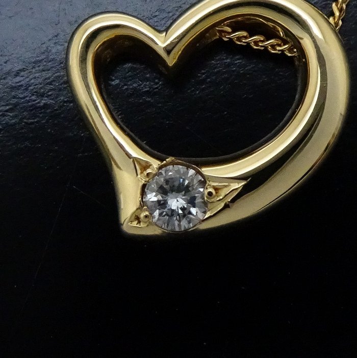 オープンハート ネックレス 1Pダイヤモンド K18YG イエローゴールド/75761【中古】 オープンハート ネックレス 1Pダイヤモンド K18YG イエローゴールド/75761【中古】