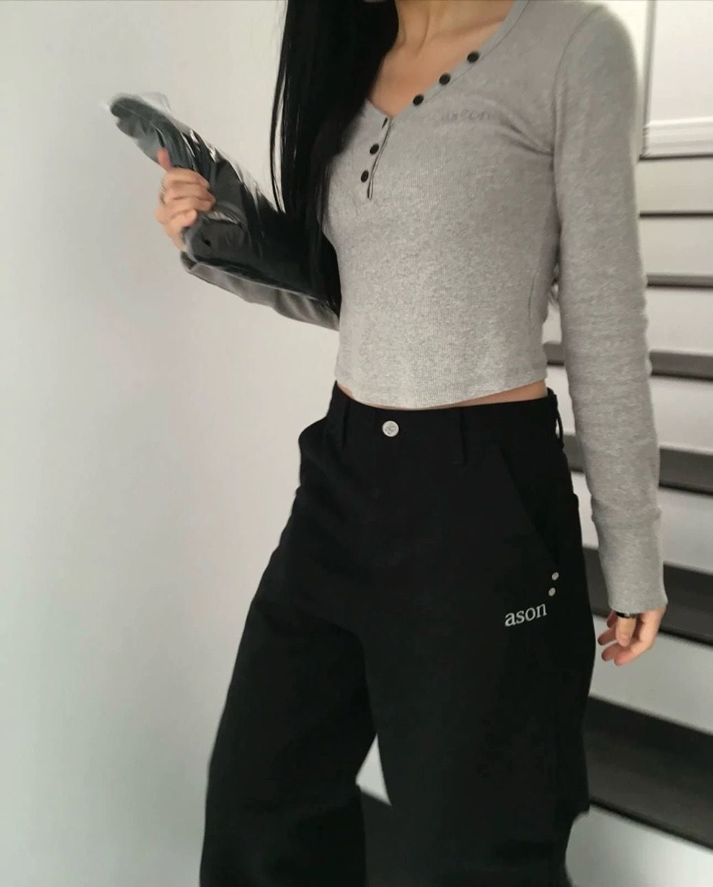 ASON デニム SMOG WIDE PANTS / BLACK MUSINSA公式 | ASON SMOG WIDE PANTS / BLACK