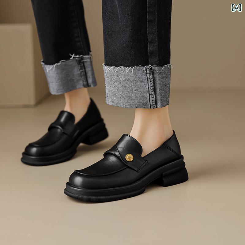 ローファー レディース オフィス カレッジ 通勤 通学 仕事 女性 太い ヒール 英国 革 ゴールドコイン スリッポン シューズ 裏起毛 黒 小さい 革靴 ローファー レディース オフィス カレッジ 通勤 通学 仕事 女性 太い ヒール 英国 革 ゴールドコイン スリッポン シューズ 裏起毛 黒 小さい 革靴