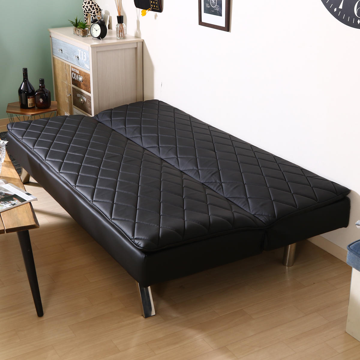 ソファベッド 幅180cm 3人掛け メモリーフォームソファーベッド ダイヤ 3段階 リクライニング ソファ レザー調 PU 合成皮革 低反発 ウレタン 高級感 スタイリッシュ リビング