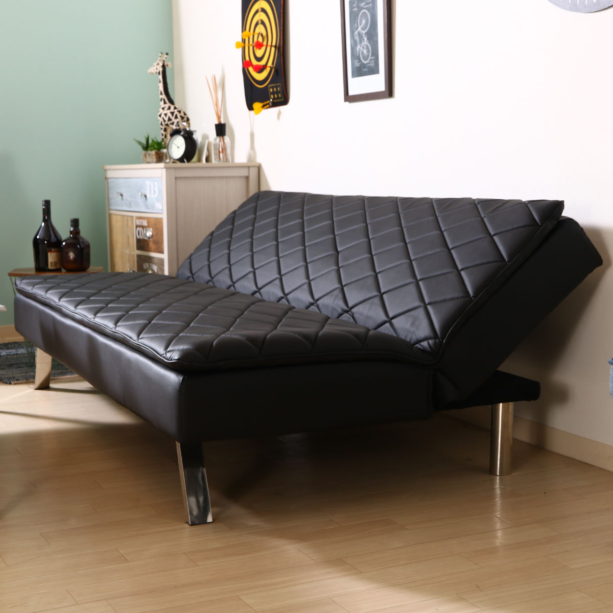 ソファベッド 幅180cm 3人掛け メモリーフォームソファーベッド ダイヤ 3段階 リクライニング ソファ レザー調 PU 合成皮革 低反発 ウレタン 高級感 スタイリッシュ リビング