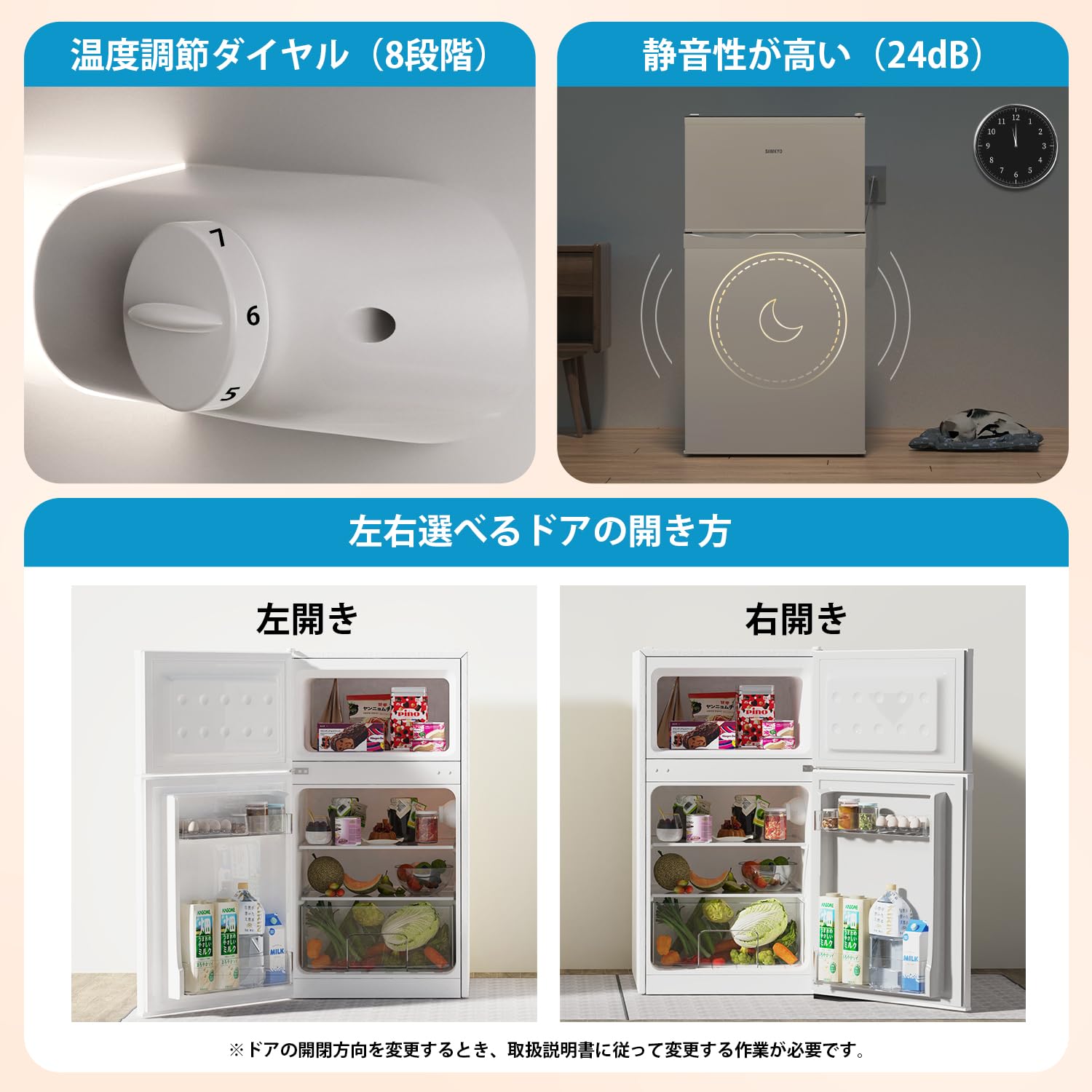 SAMKYO 冷蔵庫 小型 一人暮らし 95L 家庭用 8段階温度調節