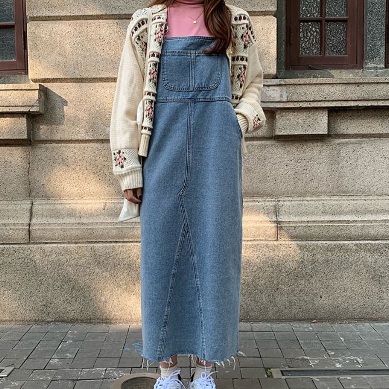 レディース ボトムス デニム ジャンパースカート ロング丈 楽ちん レトロ ヴィンテージ レディース ボトムス デニム ジャンパースカート ロング丈 楽ちん レトロ ヴィンテージ