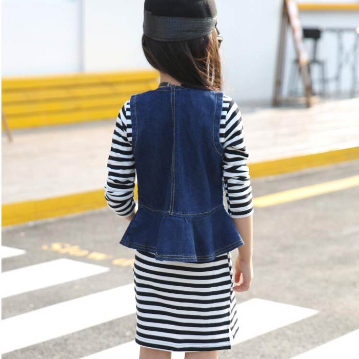 最大71 Offクーポン 韓国子供服セットアップ女の子デニムジャケットベストワンピース2点セット可愛いスウィート着心地良い
