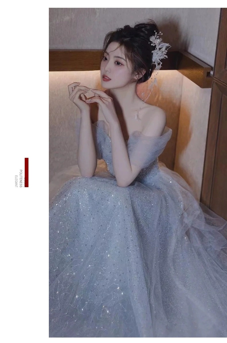 ウェディングドレス カラー パーティードレス オフショルダー ブルー 花嫁ロングドレス 簡約 結婚式 二次会 レース お呼ばれ 挙式 姫系