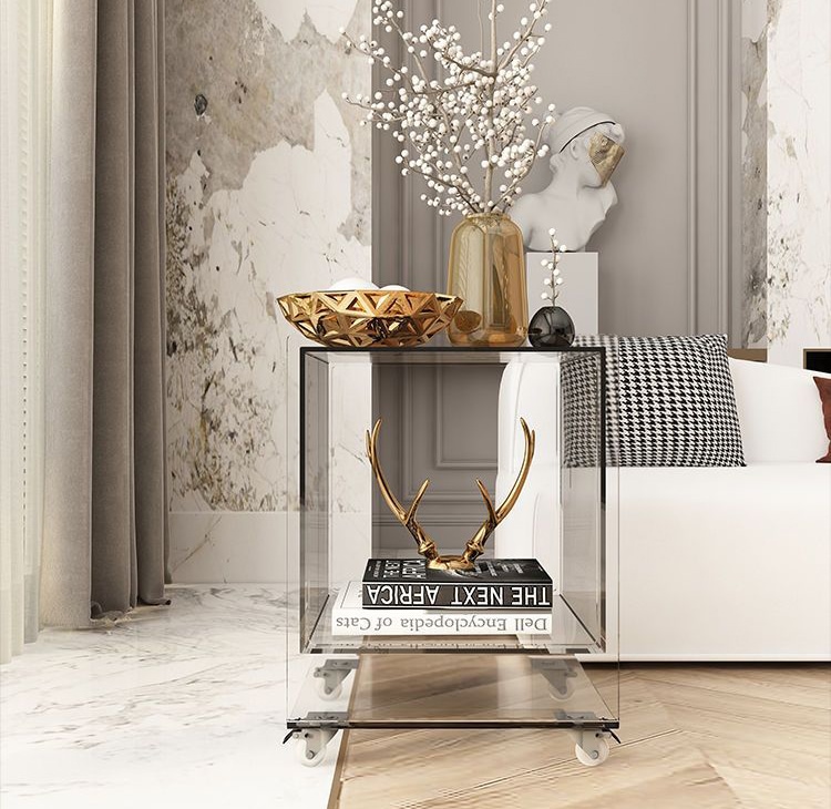 ネットで話題のデザインの透明なアクリル製ヘッドボードキャビネットシンプルでモダンなサイドテーブル