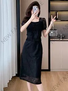 新中国式レトロなスクエアネックレースのフリンジワンピース-26 新中国式レトロなスクエアネックレースのフリンジワンピース-26