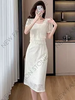 新中国式レトロなスクエアネックレースのフリンジワンピース-26 新中国式レトロなスクエアネックレースのフリンジワンピース-26