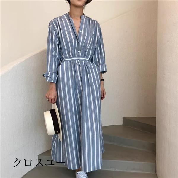 レディース 春 ロングワンピース マキシ丈 綿 大きいサイズ すっきりとした ストライプワンピース 身体のラインを拾わず レディな着こなし素敵