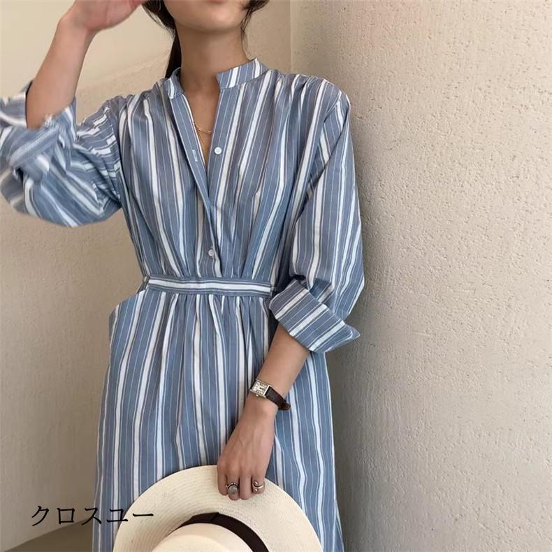 レディース 春 ロングワンピース マキシ丈 綿 大きいサイズ すっきりとした ストライプワンピース 身体のラインを拾わず レディな着こなし素敵