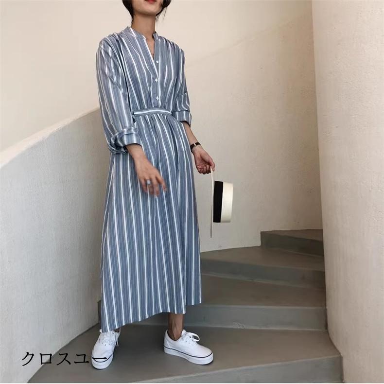 レディース 春 ロングワンピース マキシ丈 綿 大きいサイズ すっきりとした ストライプワンピース 身体のラインを拾わず レディな着こなし素敵