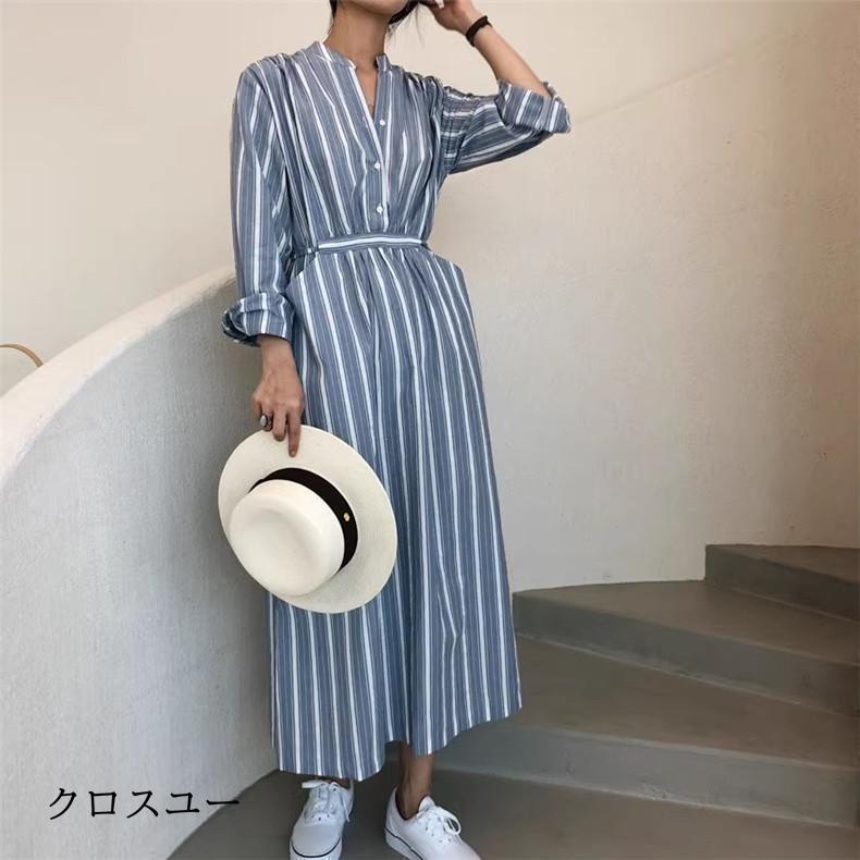 レディース 春 ロングワンピース マキシ丈 綿 大きいサイズ すっきりとした ストライプワンピース 身体のラインを拾わず レディな着こなし素敵