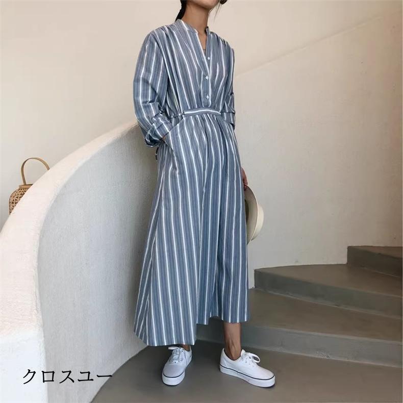 レディース 春 ロングワンピース マキシ丈 綿 大きいサイズ すっきりとした ストライプワンピース 身体のラインを拾わず レディな着こなし素敵
