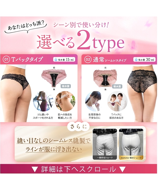 Qoo10 momoful おりもの吸水ショーツ レース2枚 サニタ