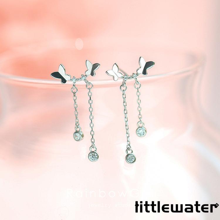 フックピアス レディース 蝶々 2連 可愛い チェーン 揺れる 特別 オシャレ カジュアル シルバー ゴールド 誕生日プレゼント お祝い 母の日ギフト