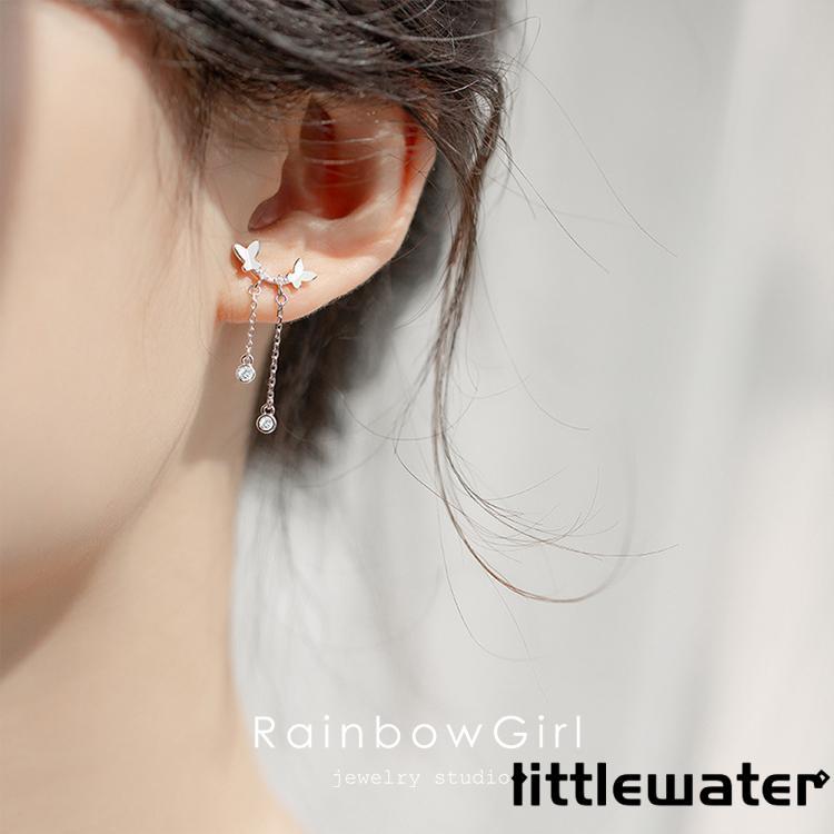 フックピアス レディース 蝶々 2連 可愛い チェーン 揺れる 特別 オシャレ カジュアル シルバー ゴールド 誕生日プレゼント お祝い 母の日ギフト