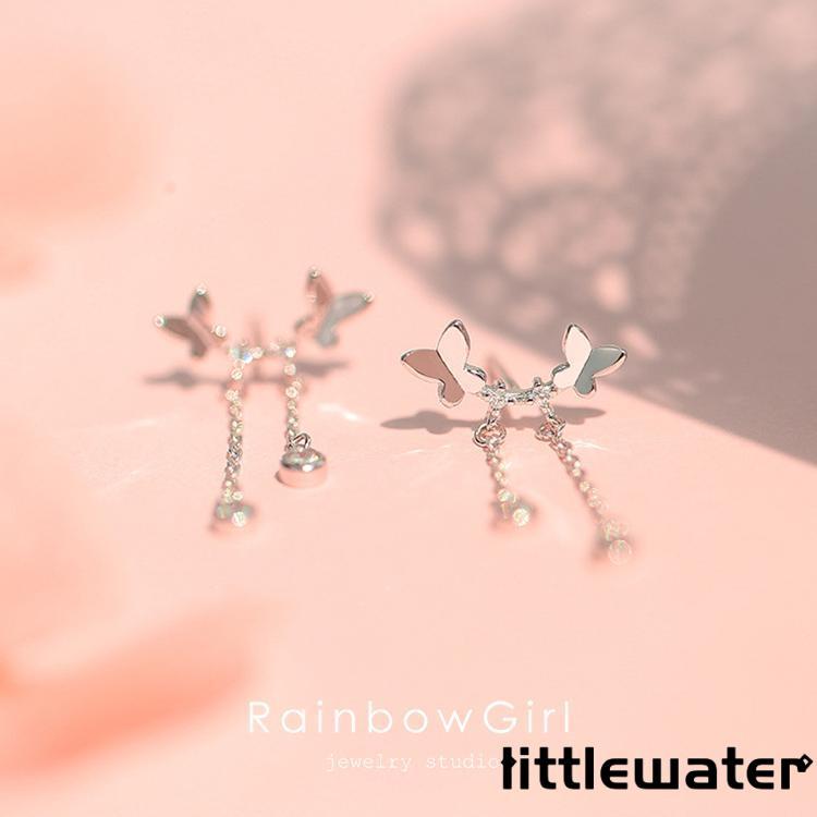 フックピアス レディース 蝶々 2連 可愛い チェーン 揺れる 特別 オシャレ カジュアル シルバー ゴールド 誕生日プレゼント お祝い 母の日ギフト