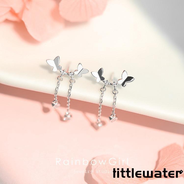 フックピアス レディース 蝶々 2連 可愛い チェーン 揺れる 特別 オシャレ カジュアル シルバー ゴールド 誕生日プレゼント お祝い 母の日ギフト