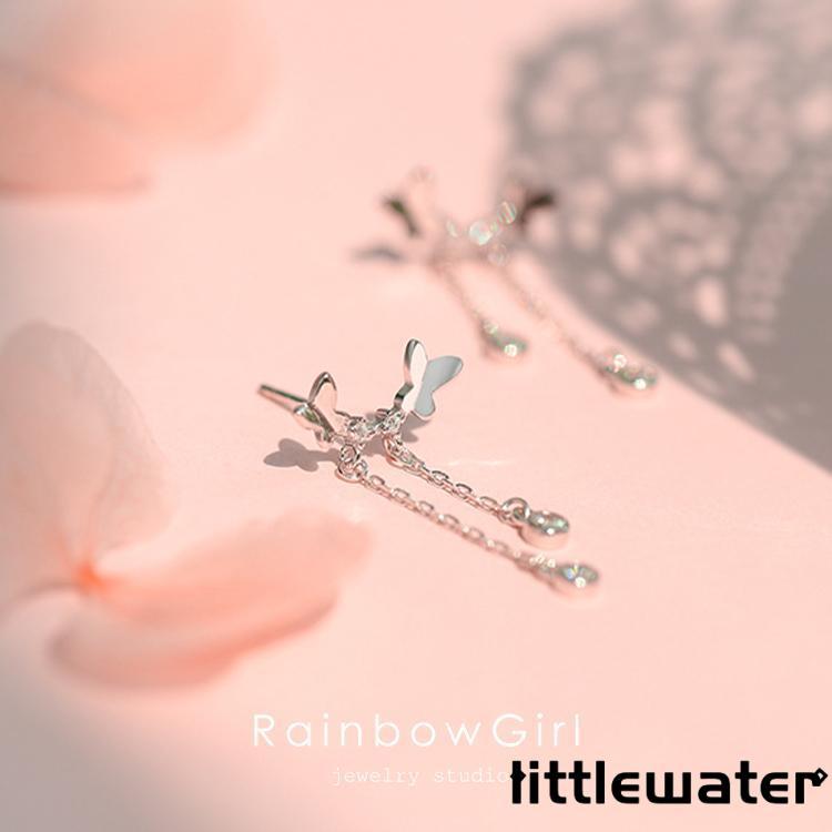 フックピアス レディース 蝶々 2連 可愛い チェーン 揺れる 特別 オシャレ カジュアル シルバー ゴールド 誕生日プレゼント お祝い 母の日ギフト