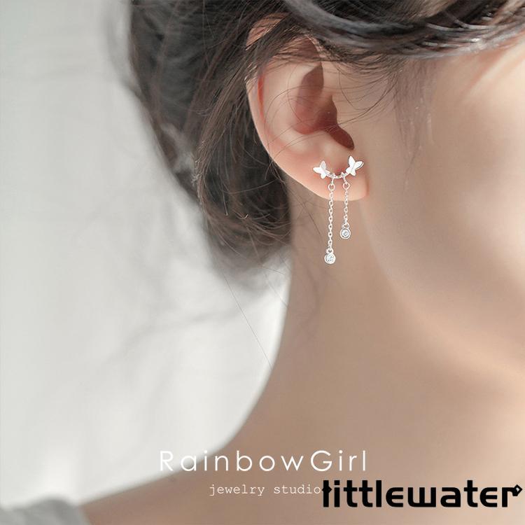 フックピアス レディース 蝶々 2連 可愛い チェーン 揺れる 特別 オシャレ カジュアル シルバー ゴールド 誕生日プレゼント お祝い 母の日ギフト