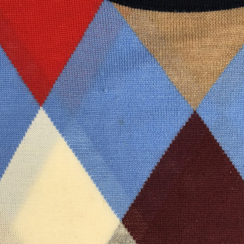 ウール アーガイル柄 長袖 ニット ワンピース 8 ネイビー系 レディース