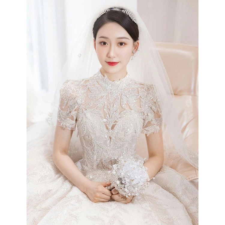 爆裂超特価 ウェディングドレス 袖あり ハイネック 透かし彫り セクシー セクシー 花嫁ドレス 白 ロングドレス スパンコール キラキラ キレイめ 結婚式ドレス ホワイトドレス ブライダルドレス 海外