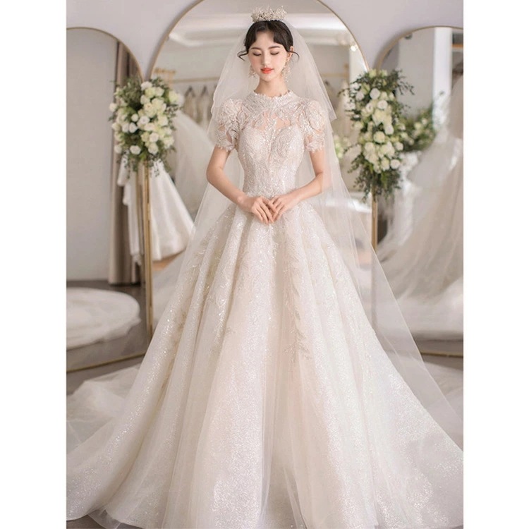 爆裂超特価 ウェディングドレス 袖あり ハイネック 透かし彫り セクシー セクシー 花嫁ドレス 白 ロングドレス スパンコール キラキラ キレイめ 結婚式ドレス ホワイトドレス ブライダルドレス 海外