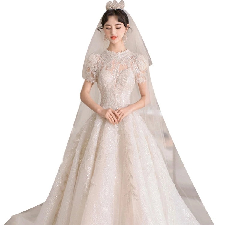 爆裂超特価 ウェディングドレス 袖あり ハイネック 透かし彫り セクシー セクシー 花嫁ドレス 白 ロングドレス スパンコール キラキラ キレイめ 結婚式ドレス ホワイトドレス ブライダルドレス 海外