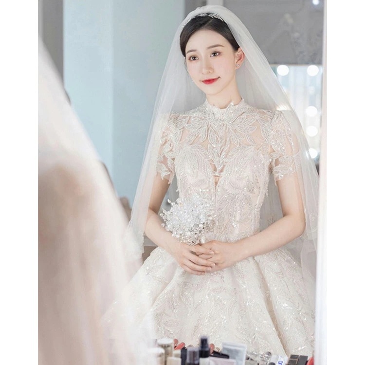 爆裂超特価 ウェディングドレス 袖あり ハイネック 透かし彫り セクシー セクシー 花嫁ドレス 白 ロングドレス スパンコール キラキラ キレイめ 結婚式ドレス ホワイトドレス ブライダルドレス 海外