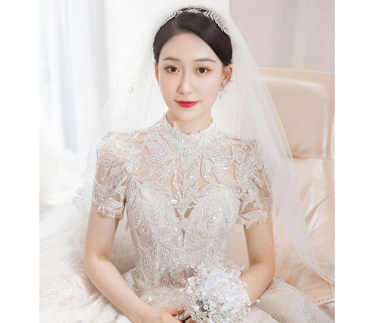 爆裂超特価 ウェディングドレス 袖あり ハイネック 透かし彫り セクシー セクシー 花嫁ドレス 白 ロングドレス スパンコール キラキラ キレイめ 結婚式ドレス ホワイトドレス ブライダルドレス 海外