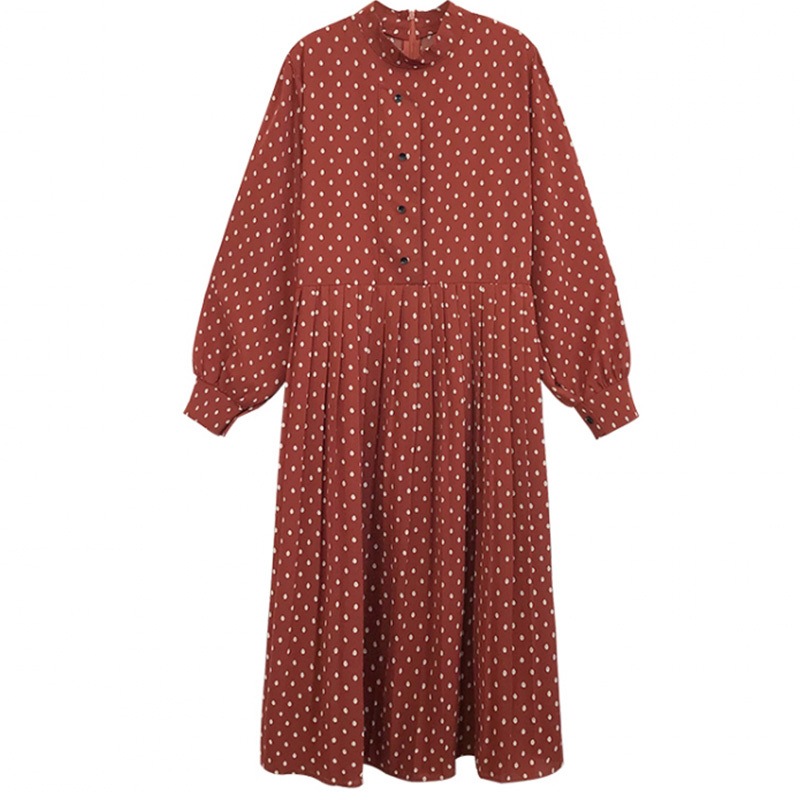 3色 ワンピース 長袖 春 カジュアル aライン シャツワンピース フレア ミディアム丈 ミドル丈 襟なし バンドカラー Aライン 切り替えデザイン ドッキングワンピース プリーツ ハイウエスト 黒